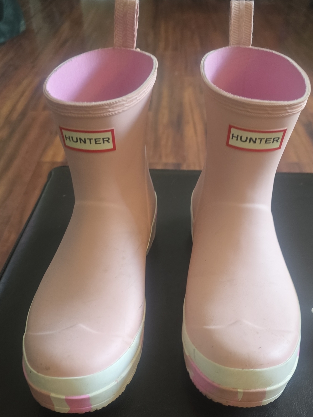 Hunter Pink and Light Green Girls' Rain Boots